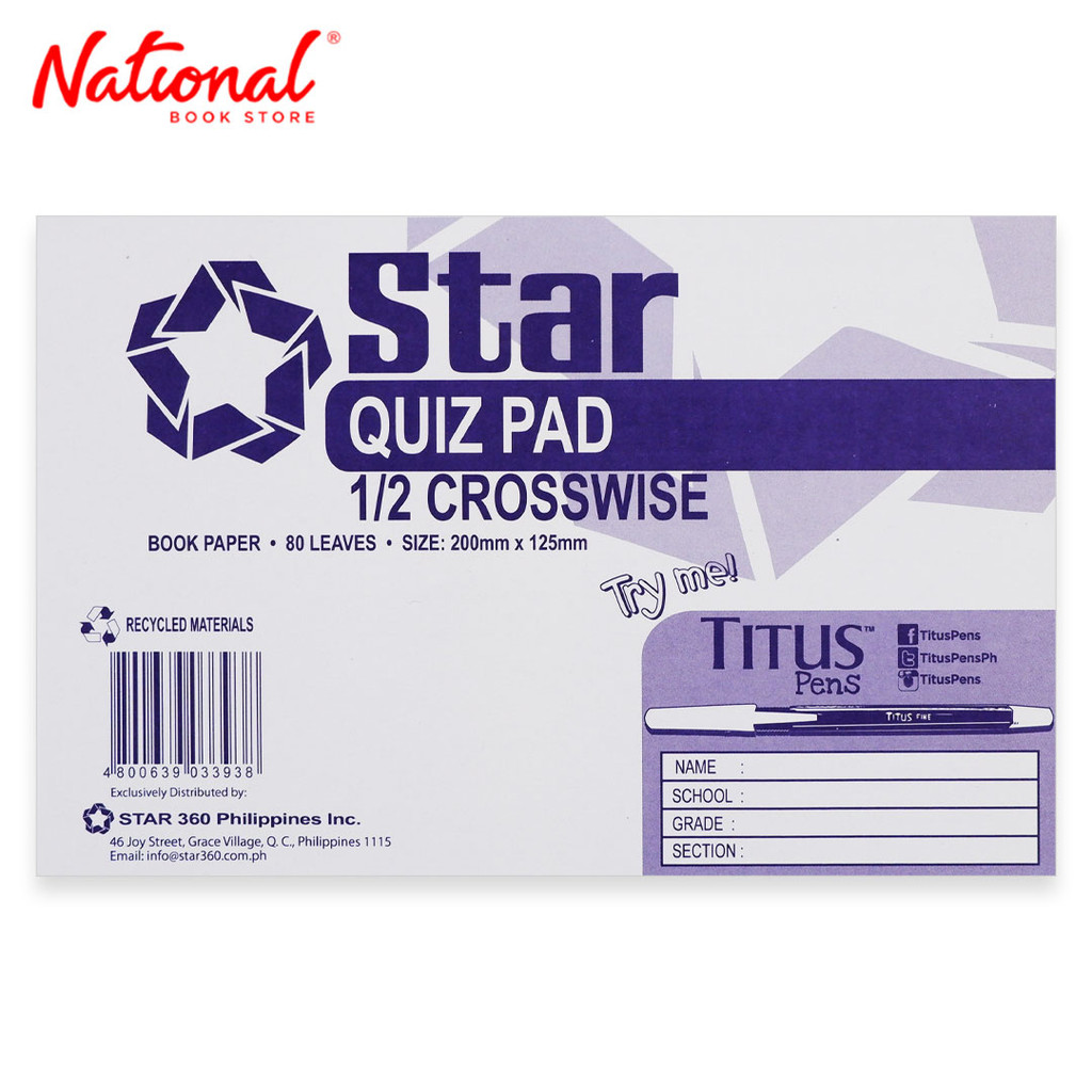 Star 1/2 Crosswise Pad Book 80 Sheets - School Supplies - Notebooks ...