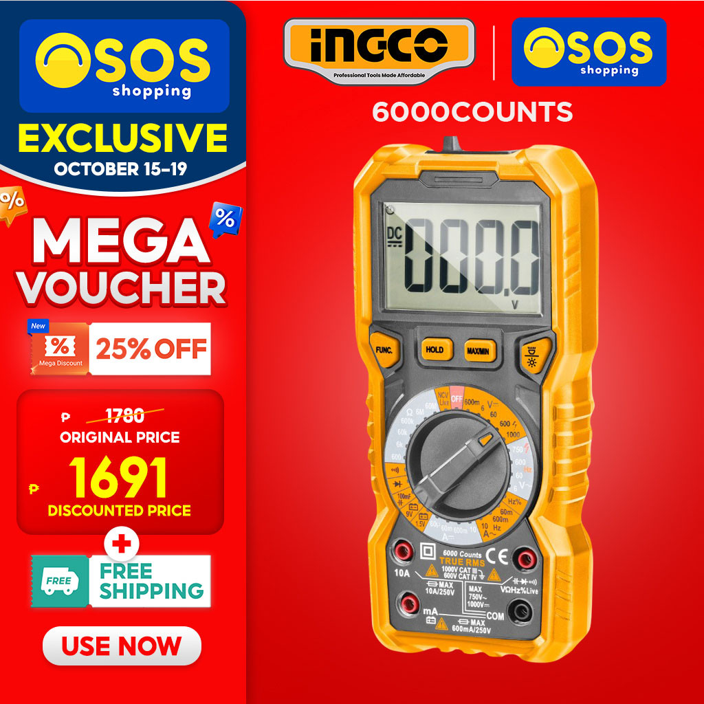 INGCO DigitalMultimeter Tester AC/DC Voltage Current Resistance DM7502 ...
