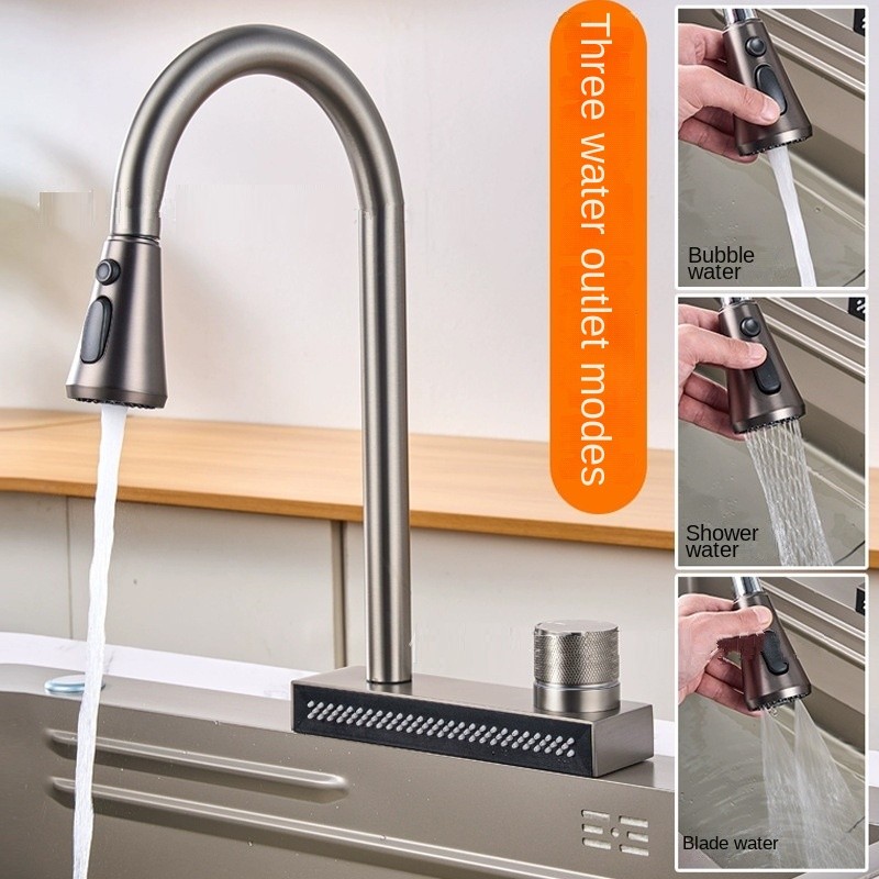 Waterfall Faucet Vegetable Basin Kitchen Sink Single Hole Pullout