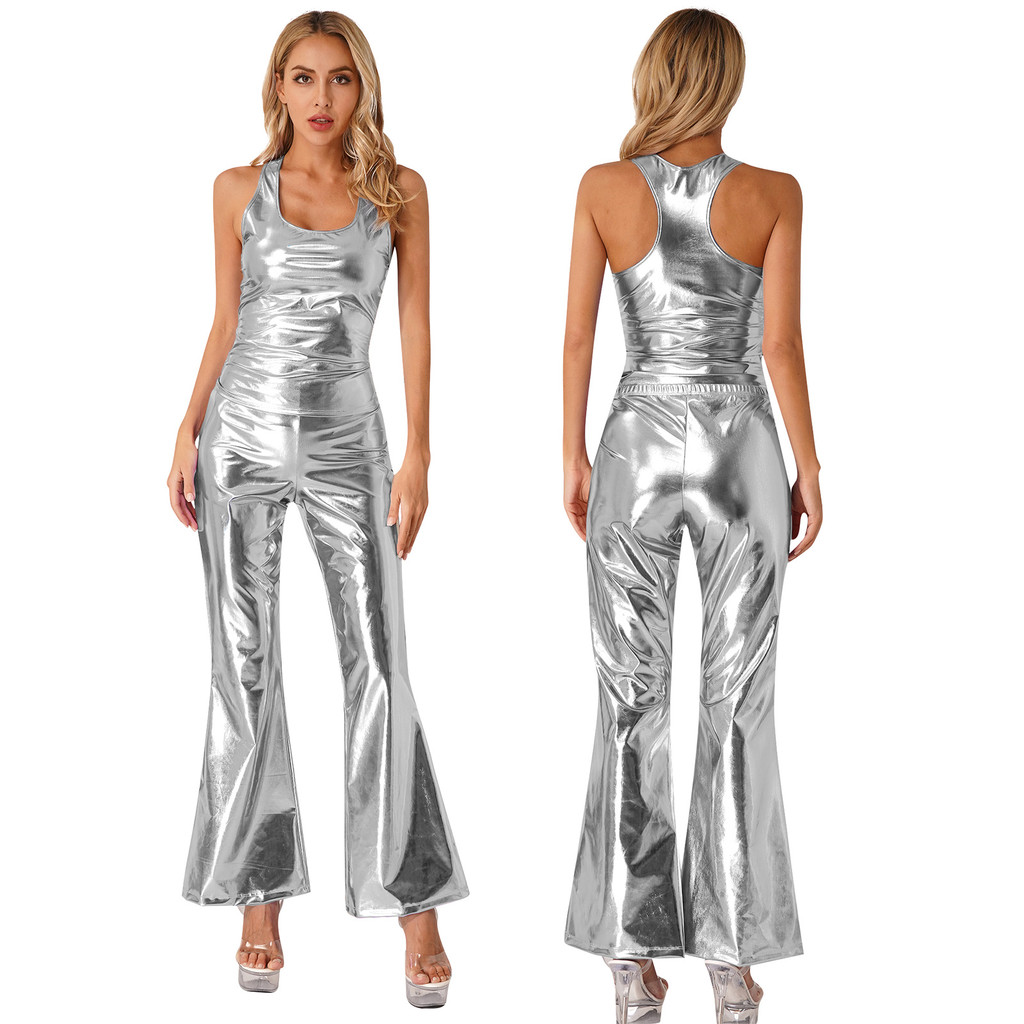 Women's Shiny Top and Pants Set - 2 Piece