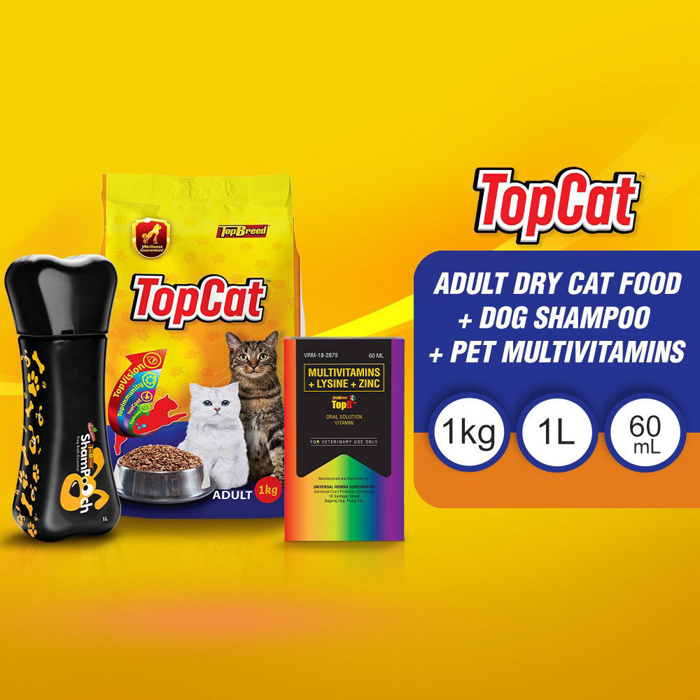 TopCat Adult Meal Dry Cat Food 1kg + TopB+ Pet MultiVitamins 60mL ...