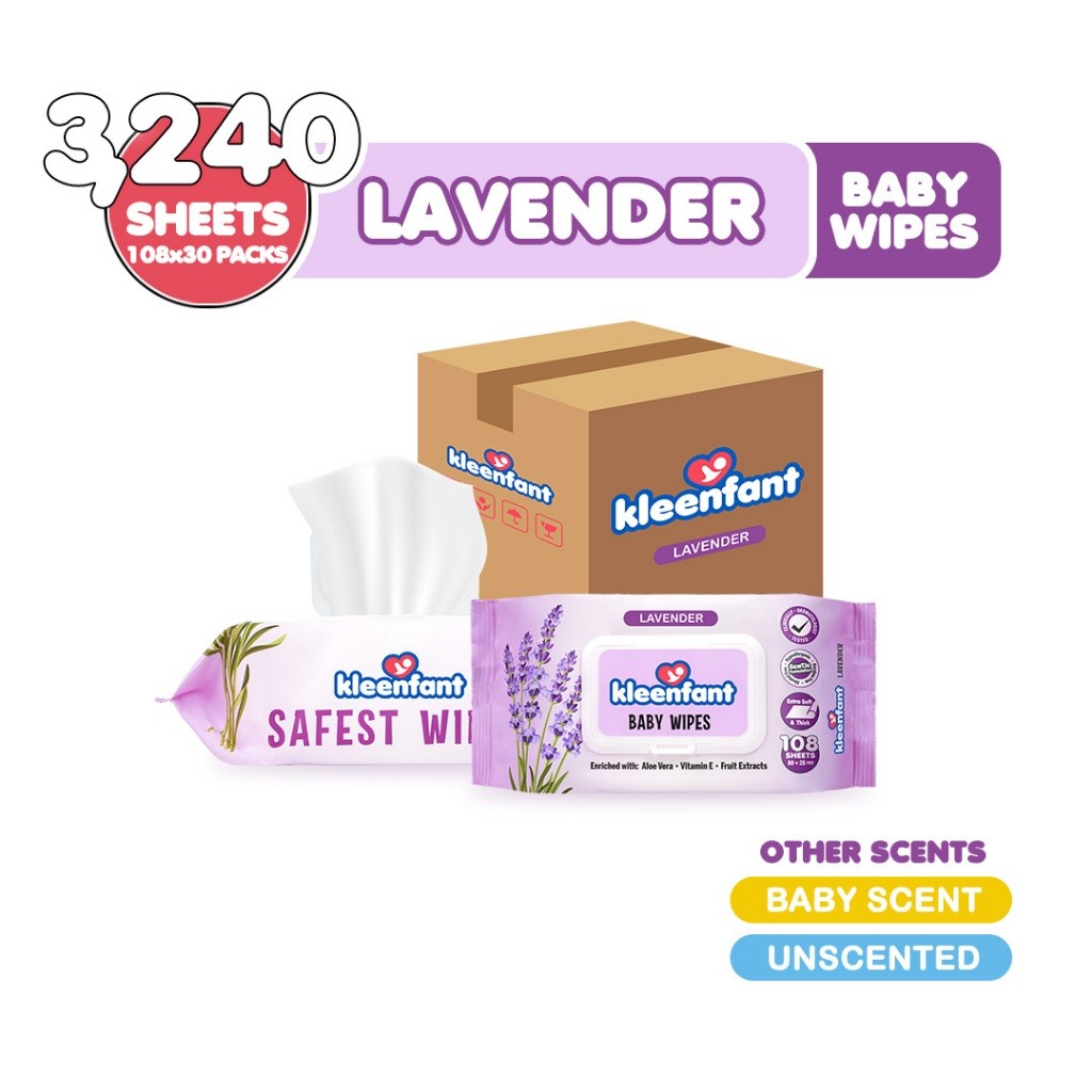 Kleenfant Lavender Scent Baby Wipes 108 Sheets Pack of 30 Wet