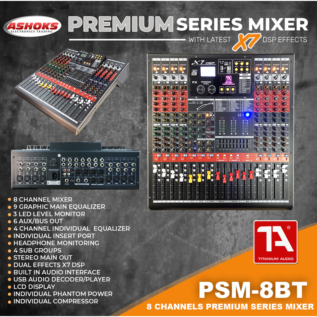 Titanium Audio PSM 8BT / X7 DSP Effects / 8 Channel 4 BUS Mixer ...