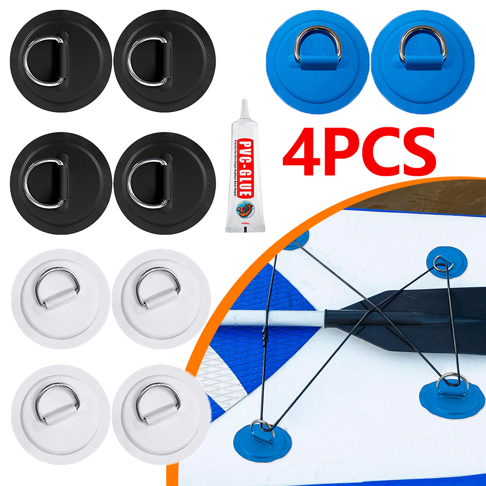 4pcs Surfboard Dinghy Boat PVC Patch With Stainless Steel D Ring Deck