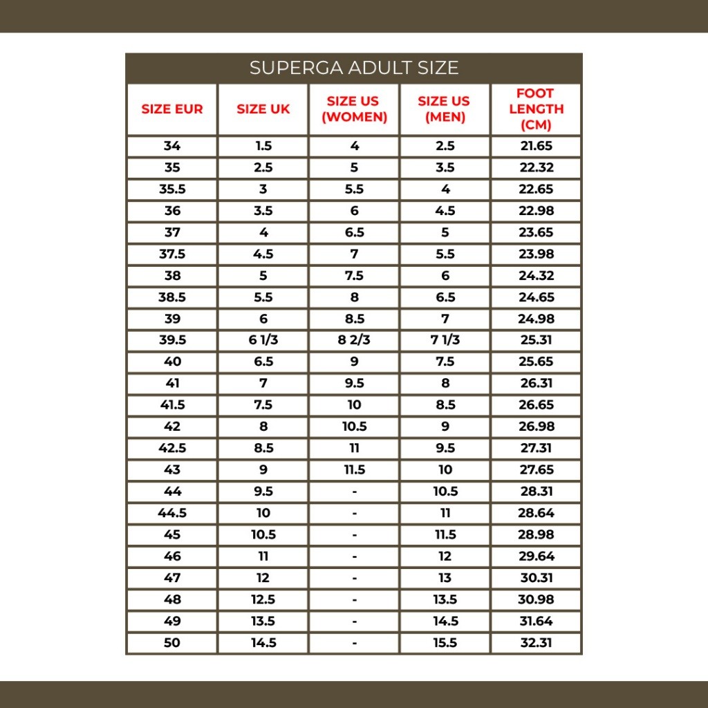 Superga Cotu Size Chart Sizing Guide Do Superga Shoes Run Small