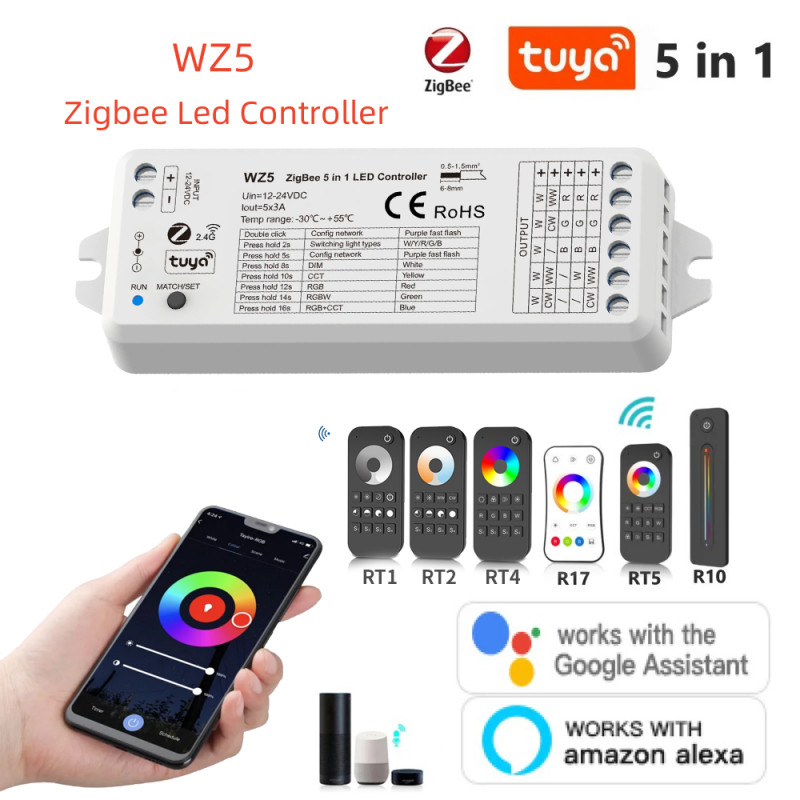 ☏Zigbee Tuya WZ5 Smart Led Controller 5 in 1 DC 12V 24V DIM RGB RGBW ...