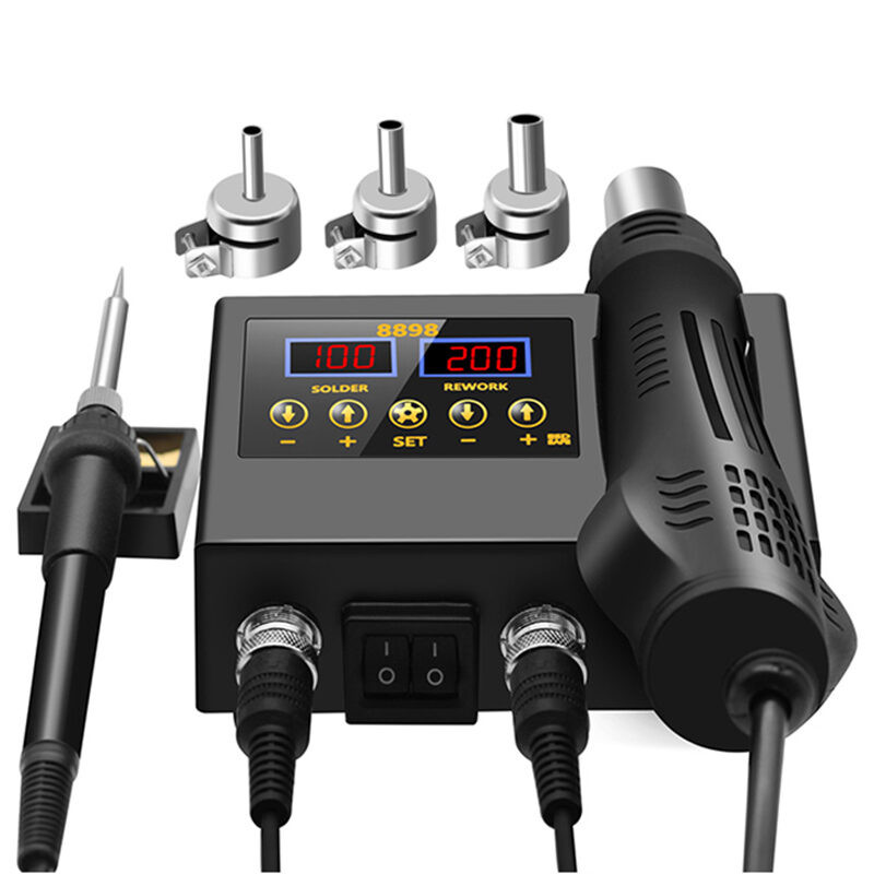 8898 SMD Rework Soldering Station 2 In 1 Hot Air Soldering Iron LCD