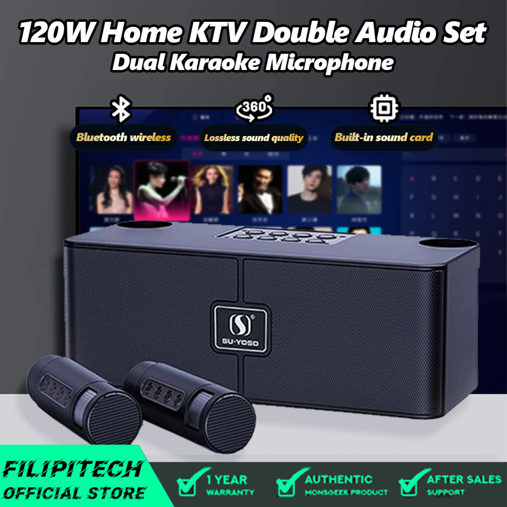 Wireless Bluetooth Dual Microphone Karaoke Speaker 3D Stereo Amplifier ...