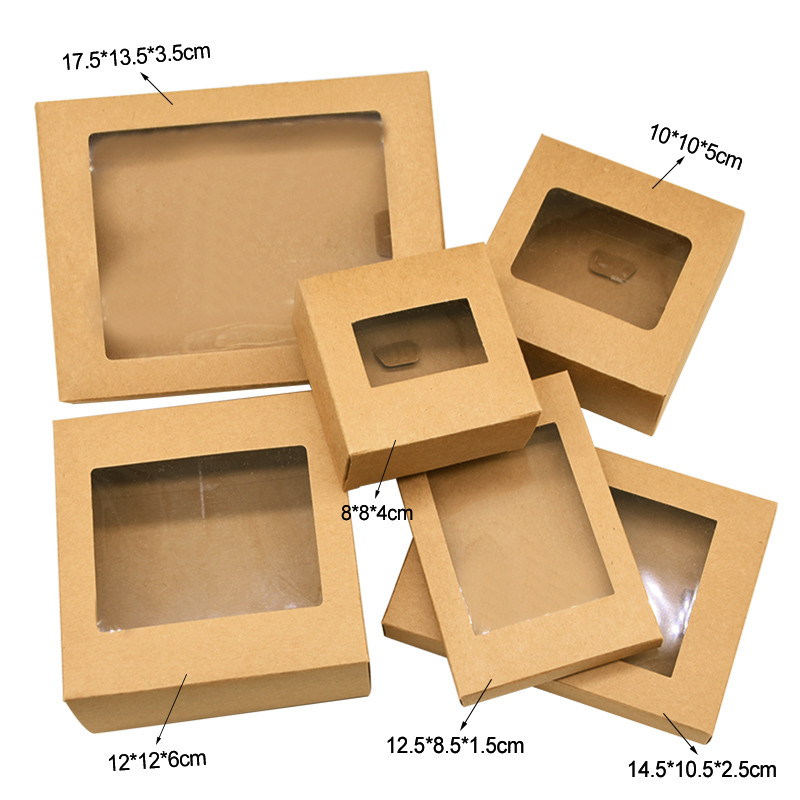 6Pcs Kraft Paper Cookie Candy Box PVC Window for Wedding Christmas Gift ...