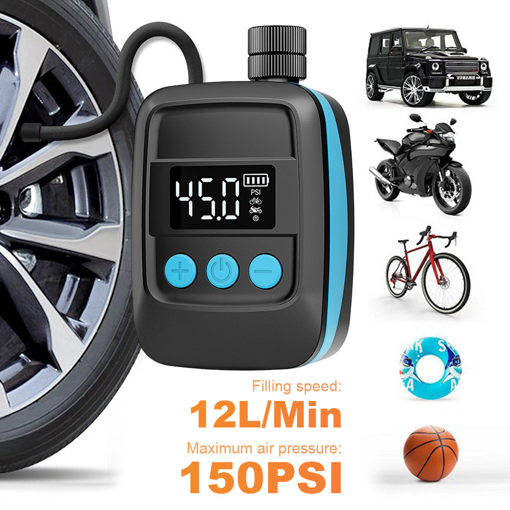 ♦150 PSI Portable Air Compressor Rechargeable Tiny Electric Bike Pump 3 ...
