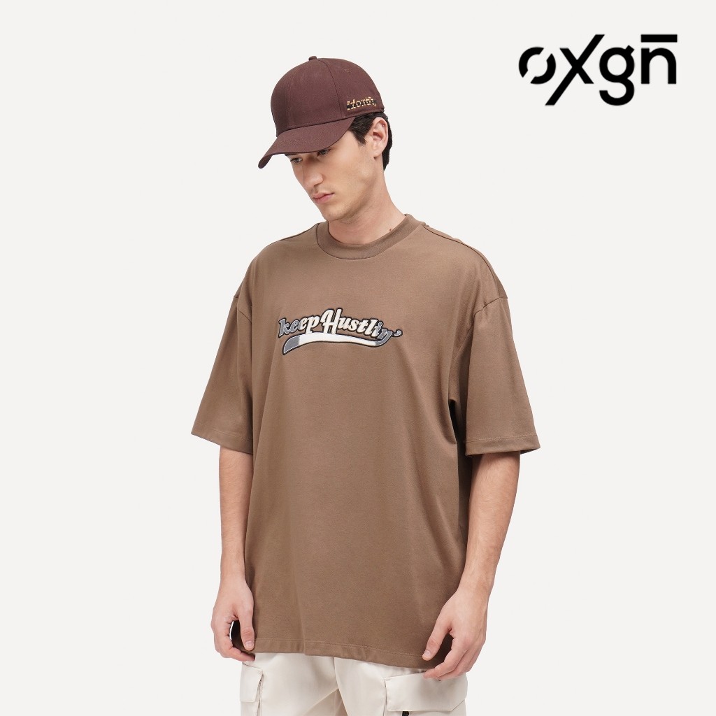 OXGN Keep Hustlin' Graphic Print Oversized T-Shirt For Men (Mocha ...