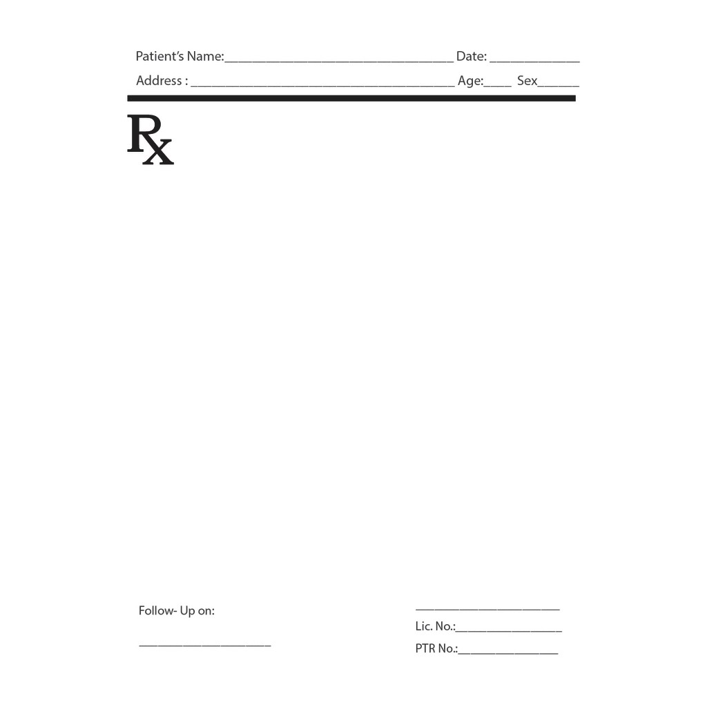 100 SHEETS WHOLE SIZE RX PAD PRESCRIPTION PAD MED CERT CUSTOMIZED OR ...