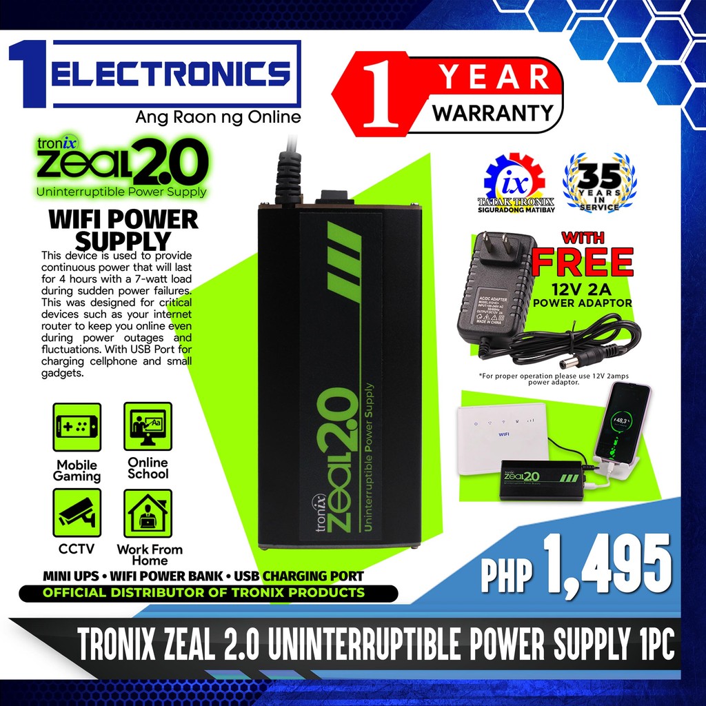 1Electronics Tronix Zeal 2.0 - Wifi UPS Router UPS DOST Tested Mini UPS ...