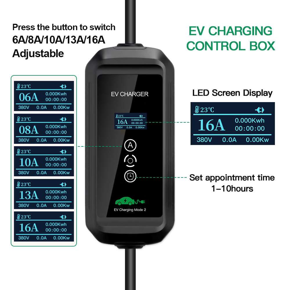Chiefleed Portable Adjust 16A 11KW EV Charger Type 2 IEC-62169 Timer 1 ...
