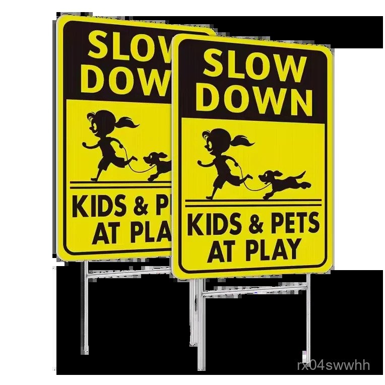 Weatherproof Slow Down Sign Kids and Pets at Play Yard Signs with Metal ...