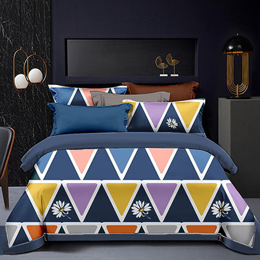 ALLES Triangle Blue Patterned Printed Bed sheet 3in1 Set ( 2 ...