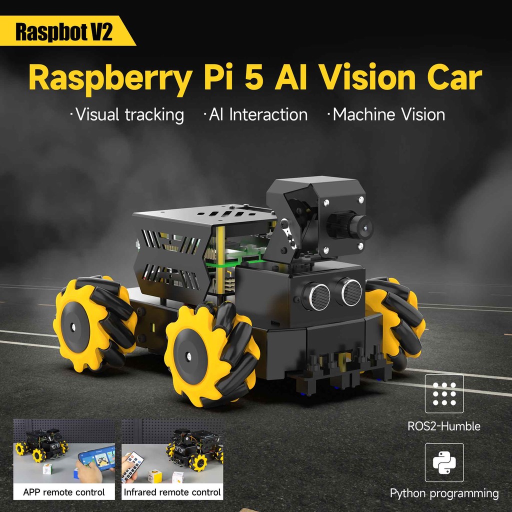 ღYahboom 4WD Raspbot V2 AI Robot Car Kit Based on Raspberry Pi 5 for ...
