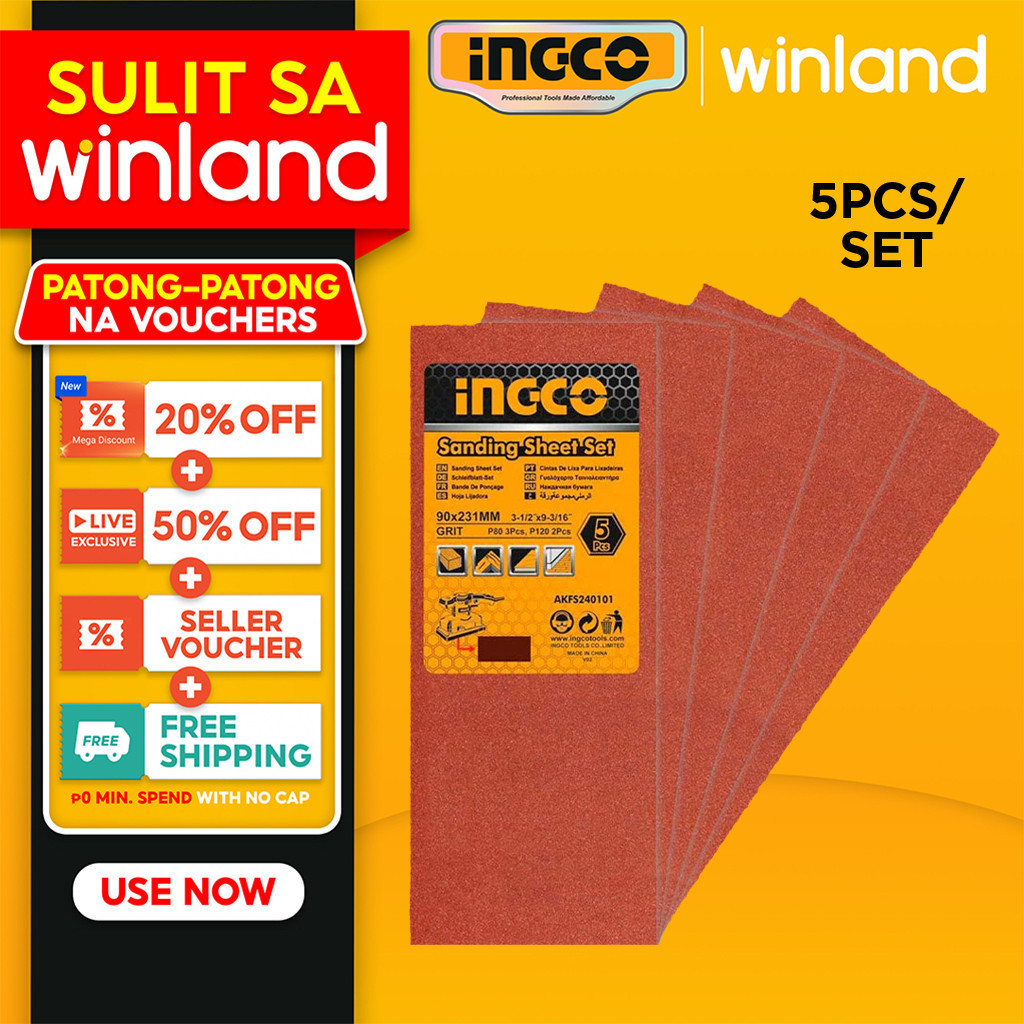 Ingco by Winland Sandpaper 5pcs Finishing Sanding Sheet 90 x 231mm ...