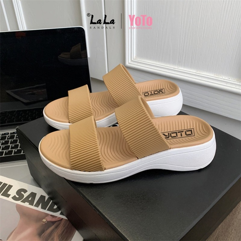 LALA Comfortable Sporty Flat Sandals Slip Resistant Slides Soft Sole ...