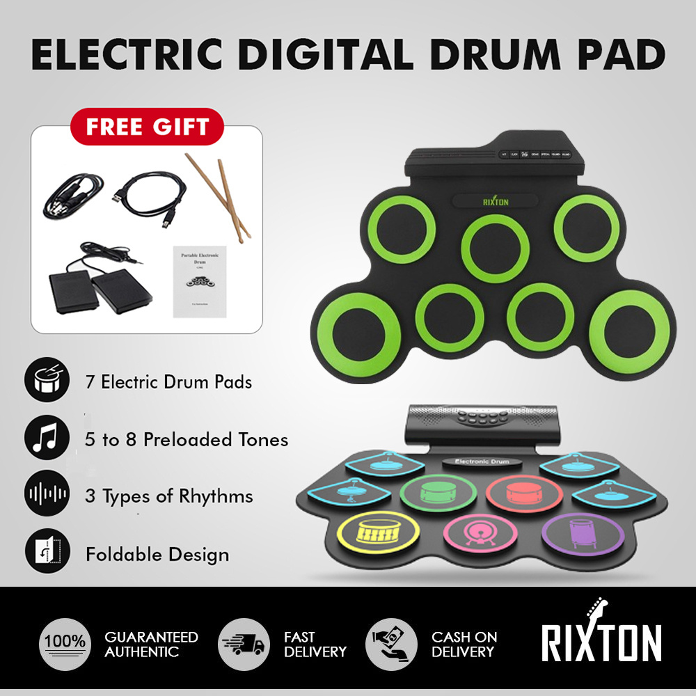 RIXTON Portable Electronic Drum Set, 9 Pads Electric Drum Kit with Dual