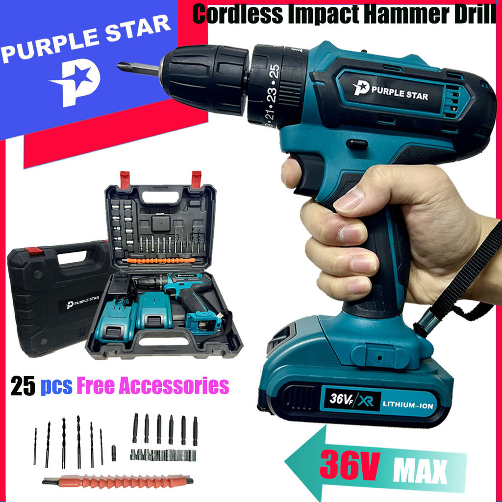 Electric Cordless Dill Screwdrivers Rechargeable Impact Hammer Drill