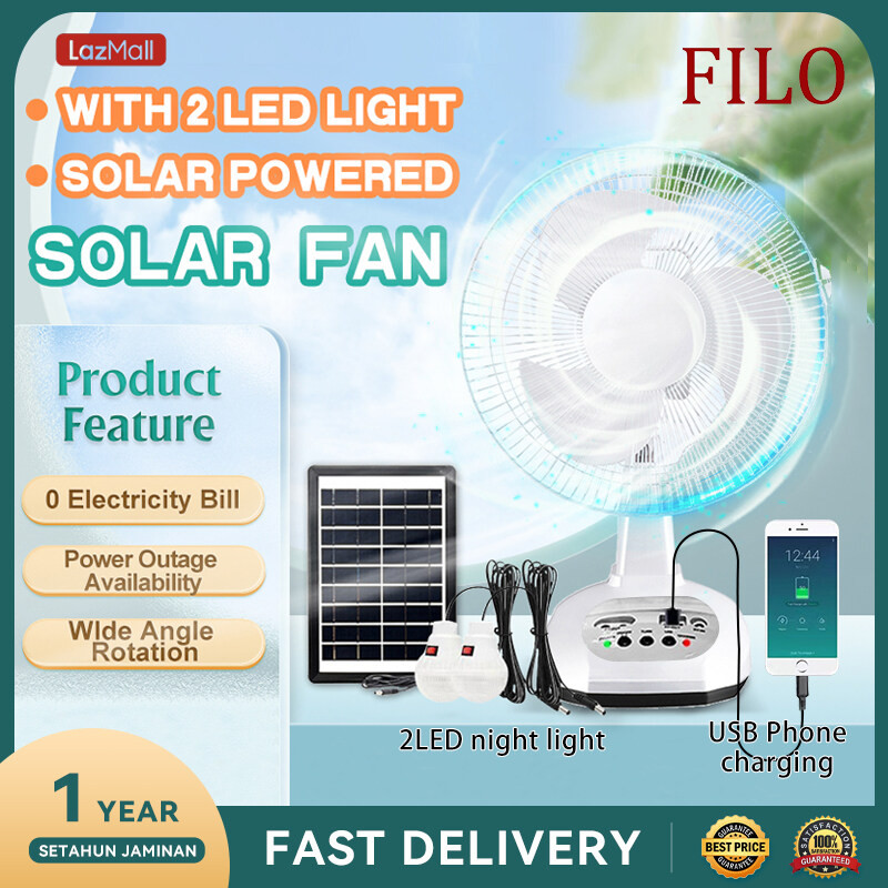 Solar Fan Electric Fans 12/14/16 Rechargeable 2 LED Lights Electric Fan