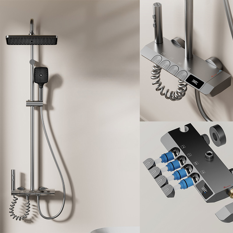 Four Ways Water Outlet Smart Temperature Display Luxury Shower System ...