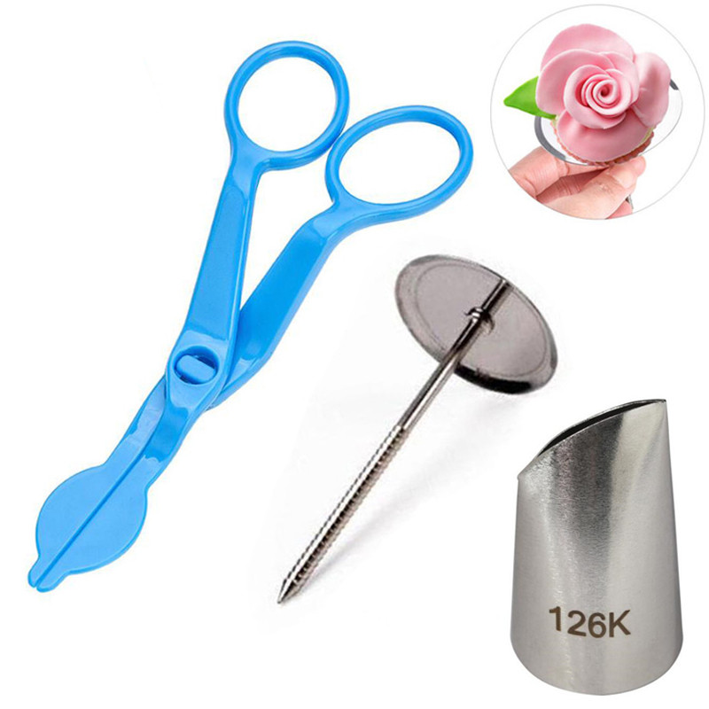 A 3Pcs/set Flower Scissor Cake Stand Rose Petal Nozzle Tips Nail Decor ...