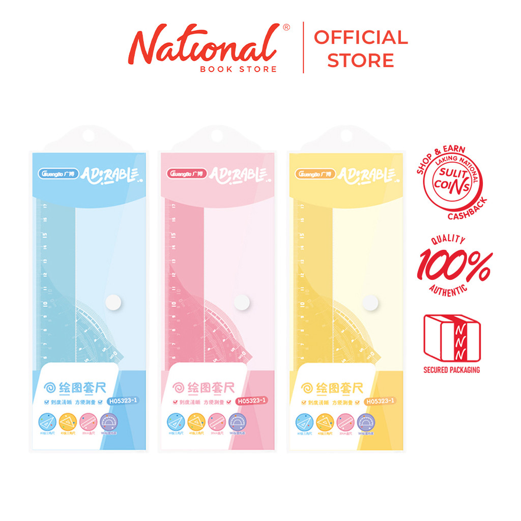 Guangbo Math Set 1 Ruler 20cm 1Protractor 2Triangle Assorted Color ...