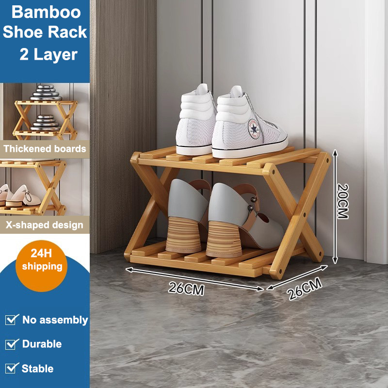 2 layers Simple Folding Multi-tier Shoe Rack bamboo Balcony Shoe Rack ...