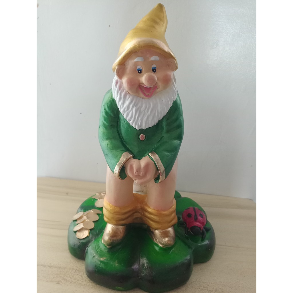 Smiley Mikoy Tall, Lucky Dwarfs Pooping Gold on Top of Clover Leaf with