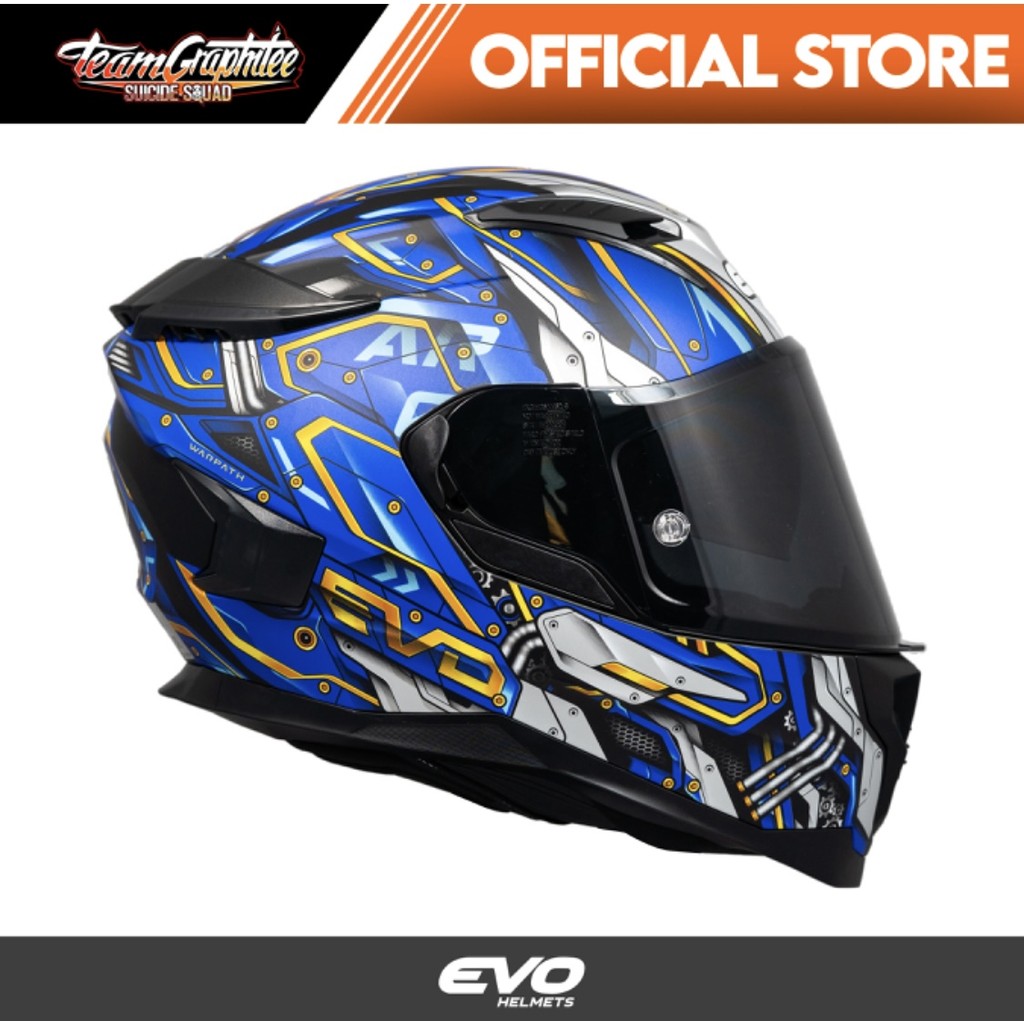 EVO AR-01 WARPATH MATTE BLUE FULL FACE DUAL VISOR WITH FREE CLEAR LENS ...