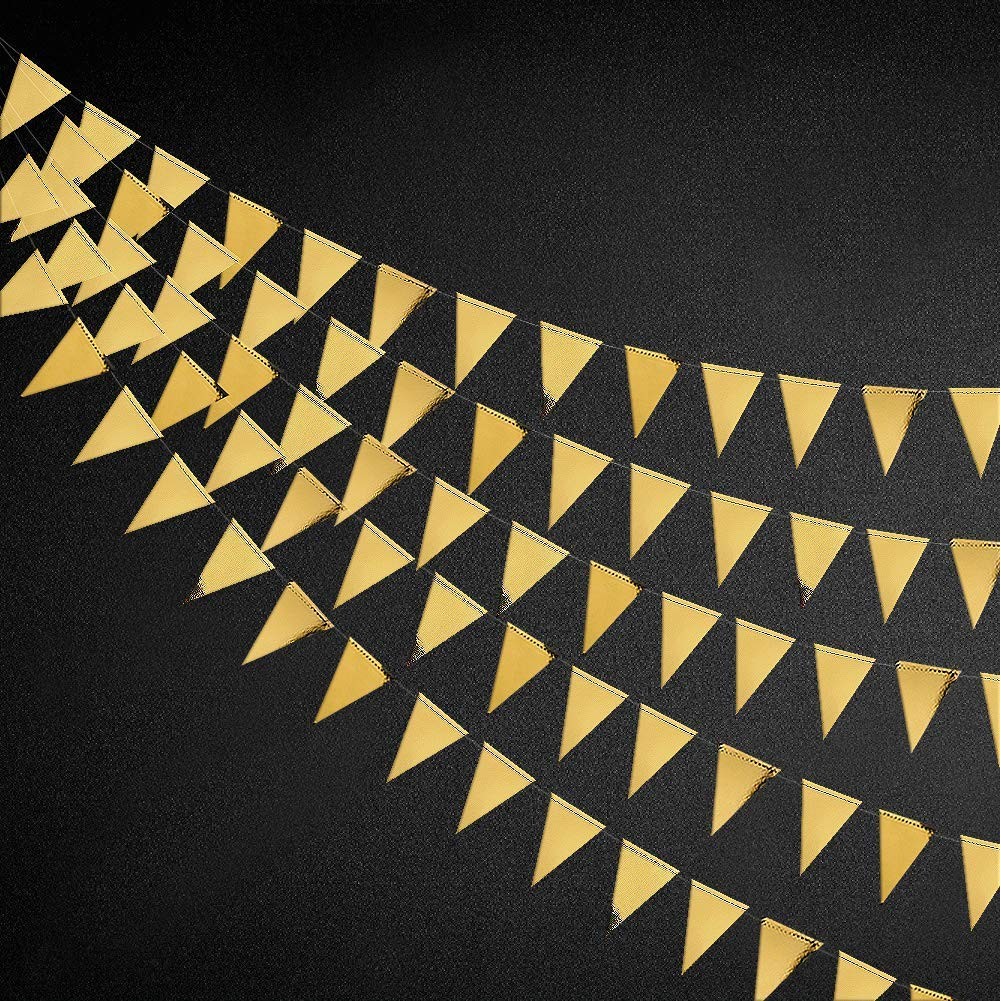 13Ft Gold Black Triangle Flags Paper Pennant Bunting Garlands for ...
