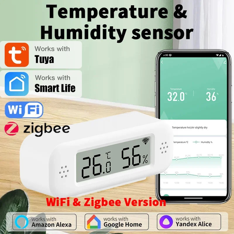 Tuya Zigbee WiFi Mini Temperature Humidity For Smart Home Thermometer ...