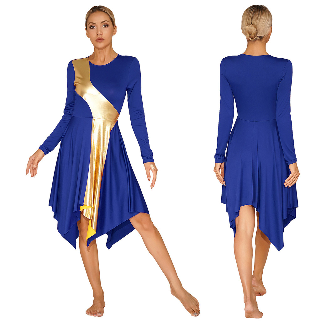 Lorilida Womens Liturgical Praise Dance Worship Long Dress Metallic Gold  Color Block Church Dancewear | Shopee Philippines