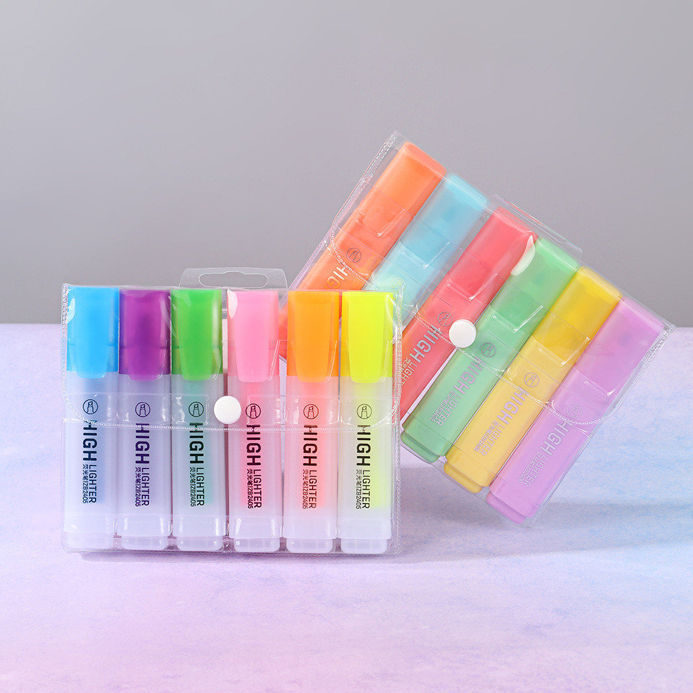 Oumi 6pcs Highlighters Macaron 6-colors large capacity highlighter pen ...