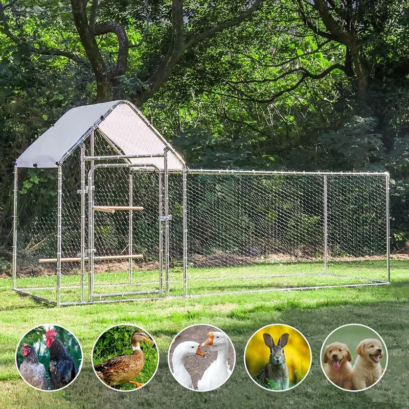 Large metal chicken coop runway, outdoor walkin poultry cage with spire for chicken coop, duck
