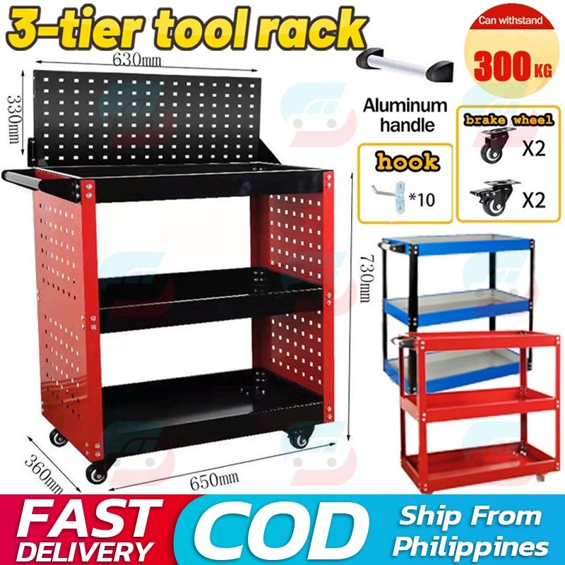 Three-tier Tool Rack Tool Trolley with Load Capacity Up To 200kg Heavy ...