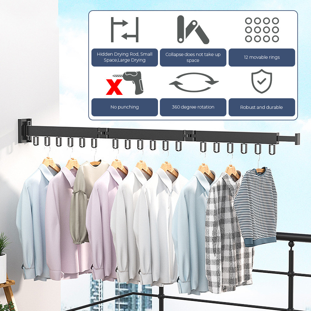 Aluminum Space Saving Folding Clothes Hanger Wall Mount Cloth Drying ...