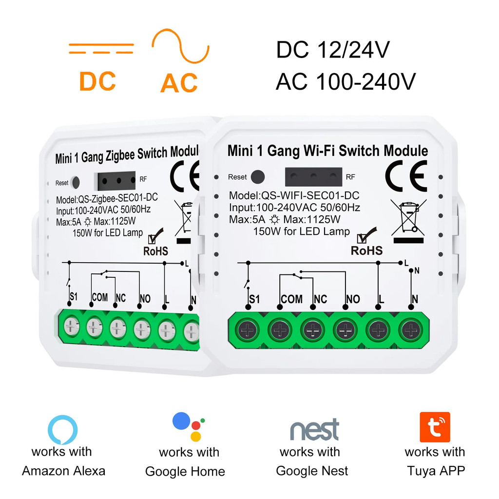 Tuya ZigBee WiFi Smart Switch Module Dry Contact DC 12/24V AC 100-240V ...