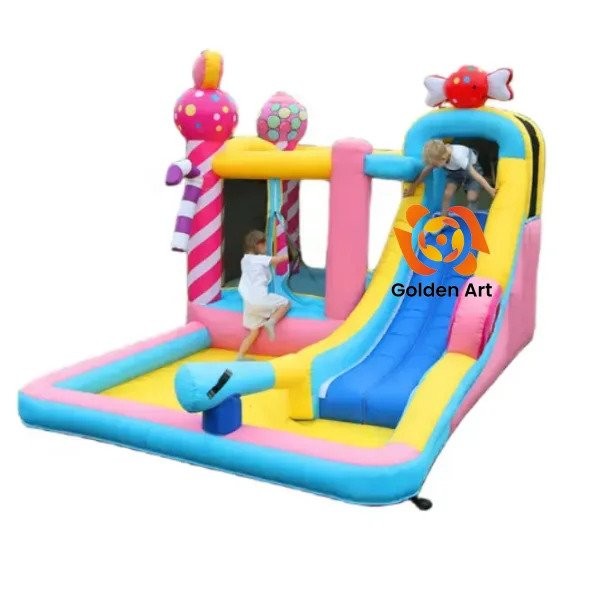 Custom candy pool slide inflatable trampoline bouncy castle water slide ...