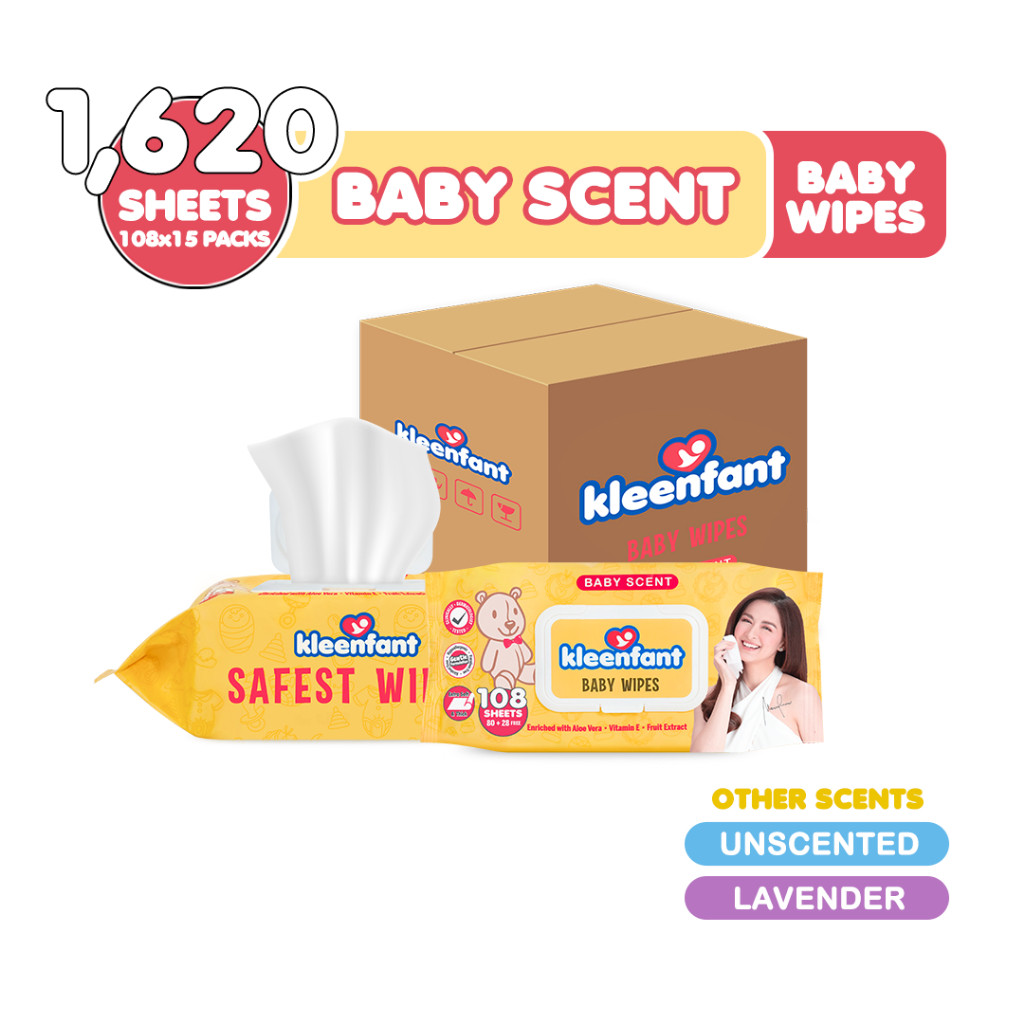 Kleenfant Lavender Scent Baby Wipes 108 Sheets Pack of 15 Wet