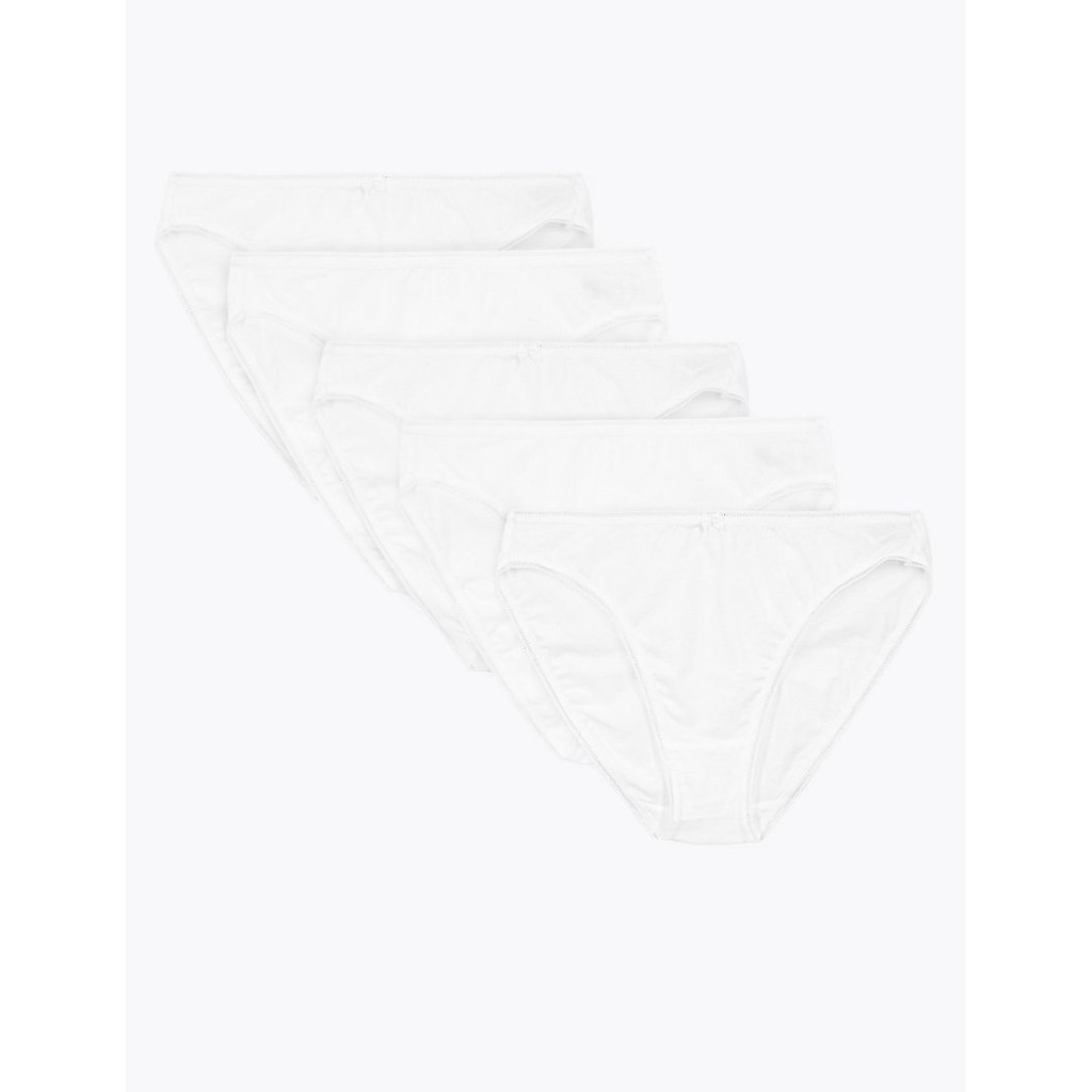 Marks & Spencer Women's 5 Pack Cotton Lycra® High Leg Knickers (White ...