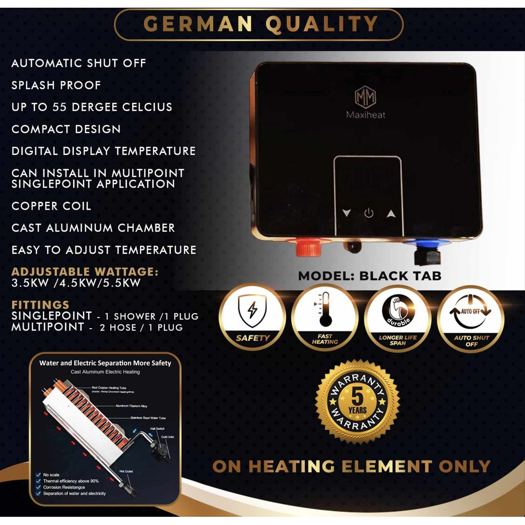 MAXIHEAT 2 WATER HEATER Instant Electric Shower Hot Water 5.5KW Small