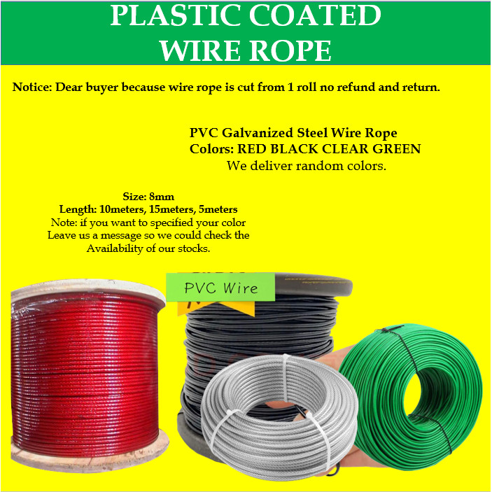 MAGO 8mm PVC 5m -15m Plastic Coated Galvanized Steel Wire Rope Cable ...