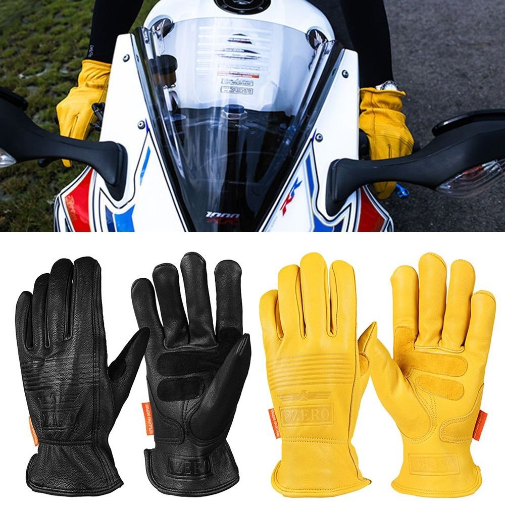 Yellow Black Motorcycle Riding Gloves Sheepskin Leather Wear Resistant ...