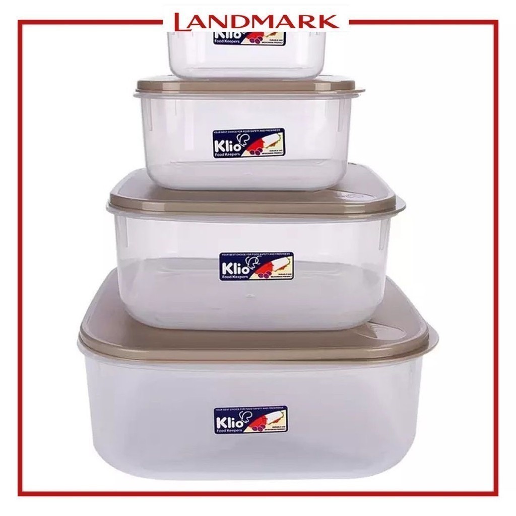 Klio 4pc Stackable Square Series Food Keeper Set Brown 24x10x24 cm ...