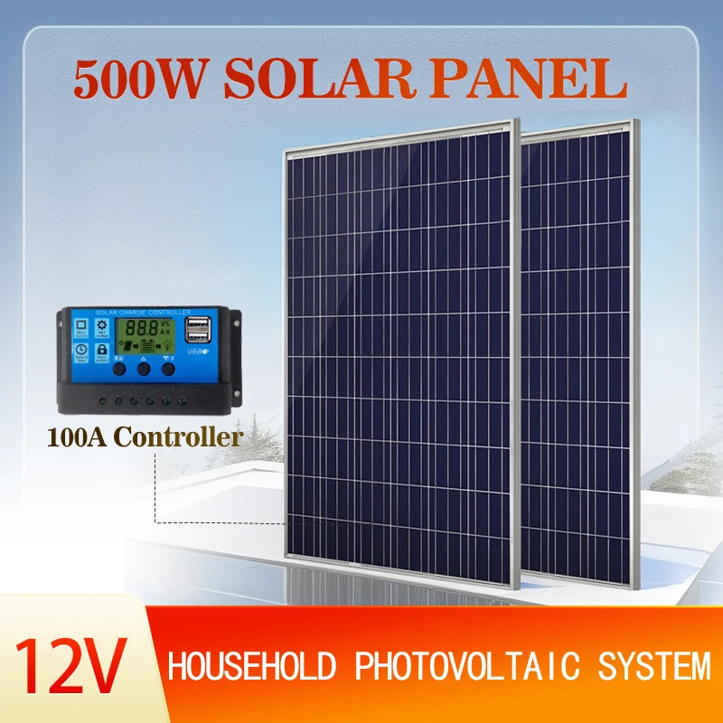 500W Solar Panel 12V Household Photovoltaic System With Controller ...