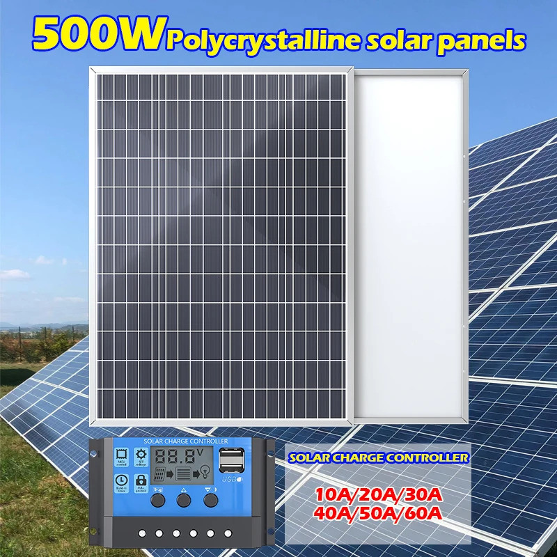 500W 1000W Solar Panel Kit plete 12V Polycrystalline Power Portable ...