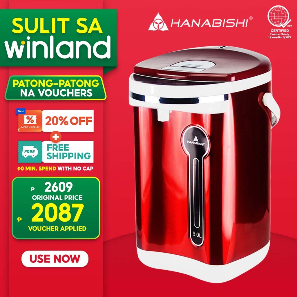 Hanabishi by Winland Stainless Steel Inner Pot / Electric Airpot Red 5L ...